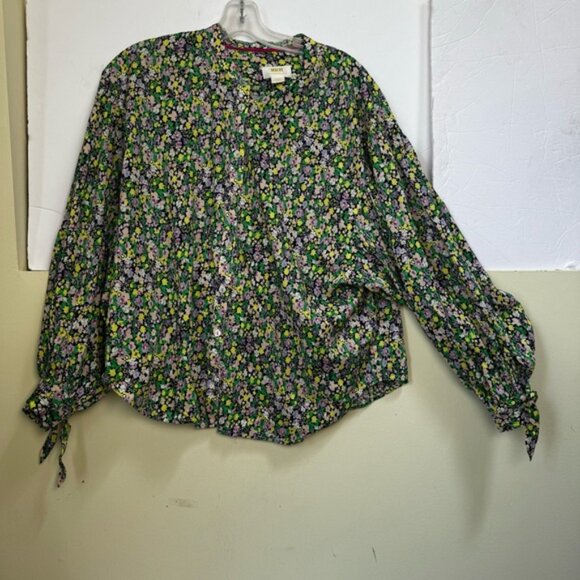 Anthropologie Maeve Ashleigh Floral Puff Sleeved Ties Button Down Oversize Top L - Picture 2 of 16
